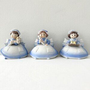 3 Piece Vintage Nurse Figurines Ceramic Porcelain Hand Painted Baby Thermometer